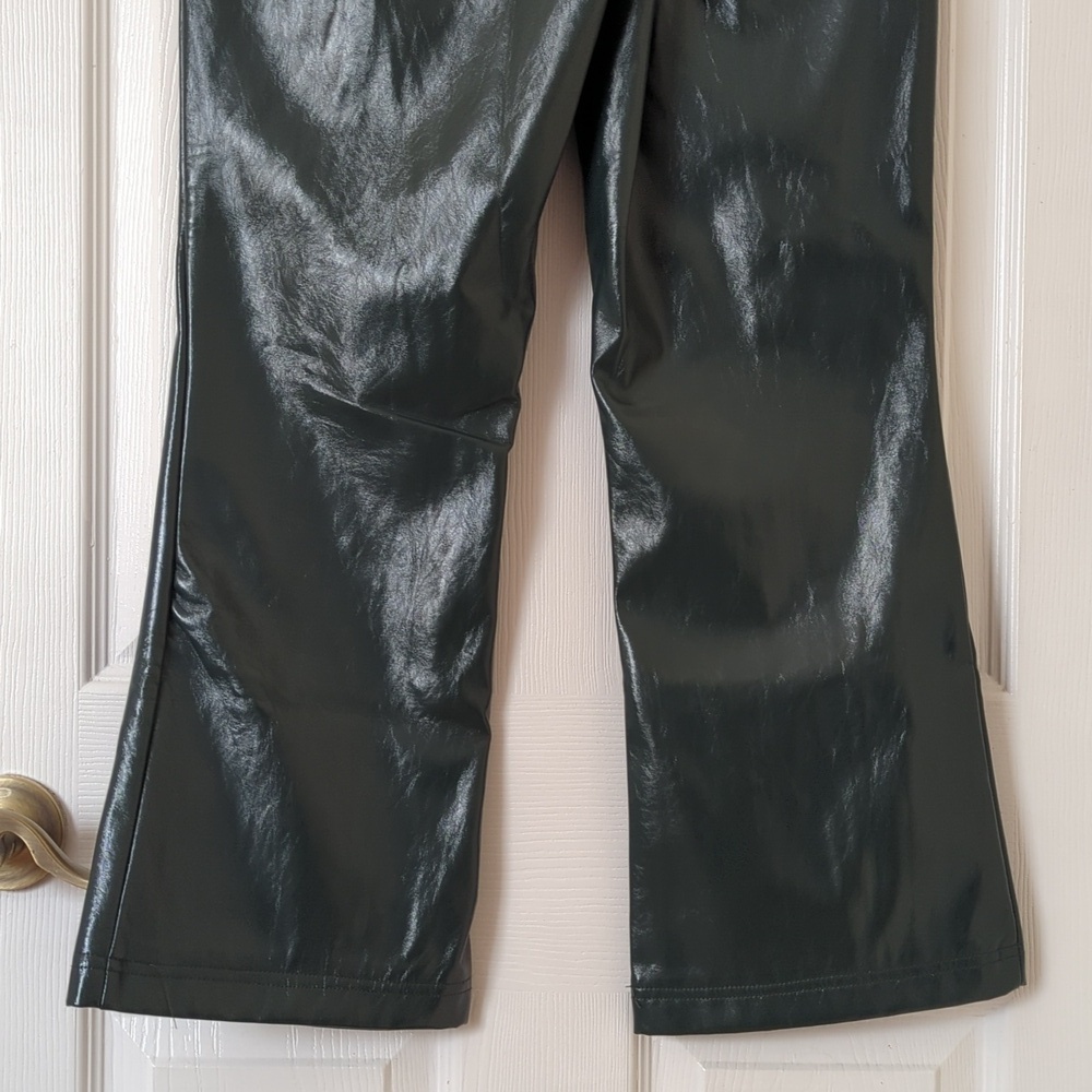 7 For All Mankind Faux Patent Leather Slim Cropped Kick Flare Pants Emerald S - Picture 6 of 14